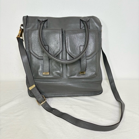 KRISTEN BELL for Erica Anenberg Large Gray Leather Tote Messenger Bag Purse - Picture 14 of 15